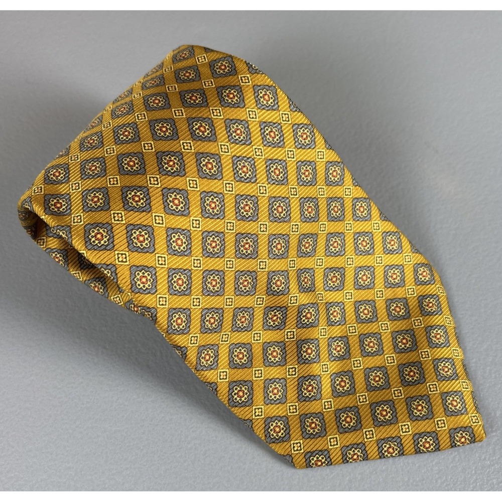 Lands End Neck Tie 57" Long Silk Gold Geometric Career USA - Picture 5 of 7